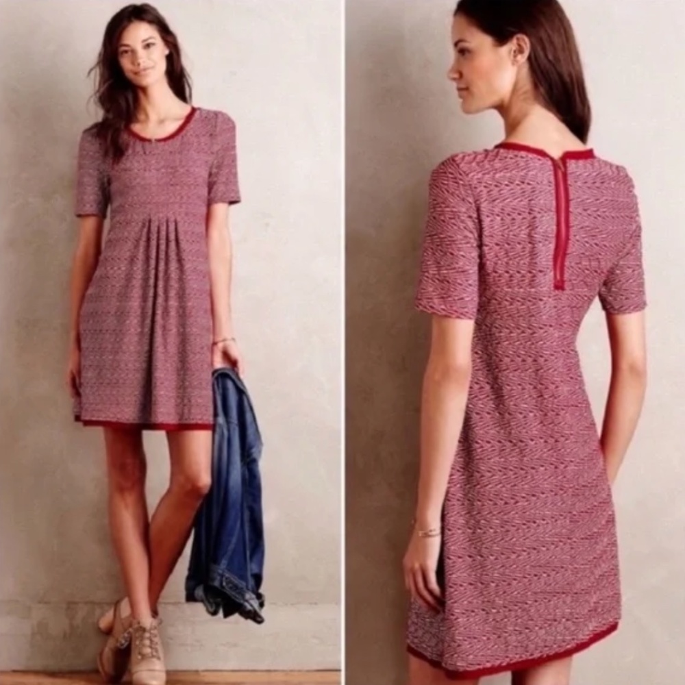 Maeve Anthropologie Dora Textured Woven Red and White Dress Size XS